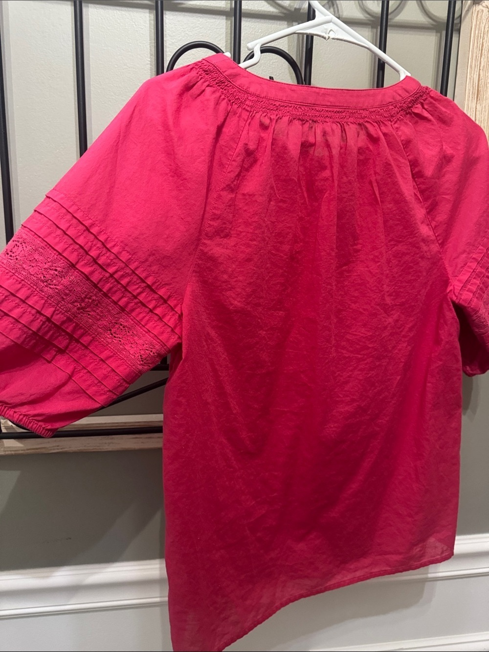 Talbots petite S Hot Pink Button-Front Puff Sleeve Blouse cotton casual - Picture 7 of 7